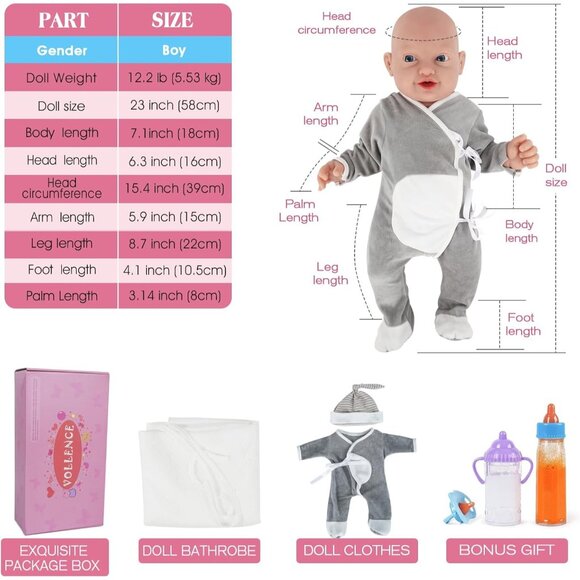 🆕23 inch Full Body Platinum Silicone Bald Baby Dolls Open Eyes Closed Mouth Boy - Picture 4 of 6
